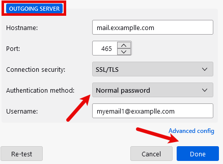 Thunderbird SMTP Outgoing Auth