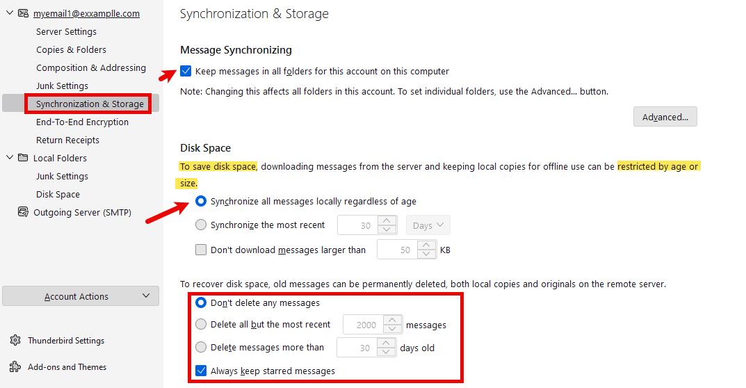 Thunderbird Storage