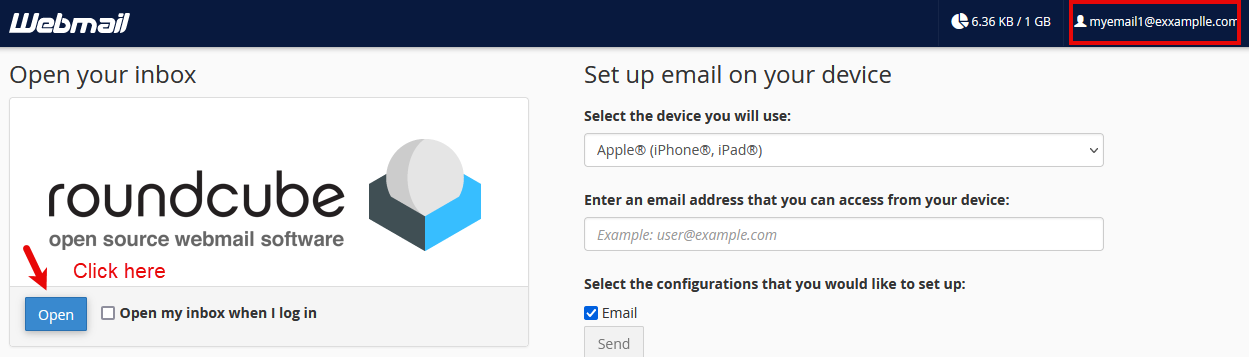 cPanel Enter Roundcube