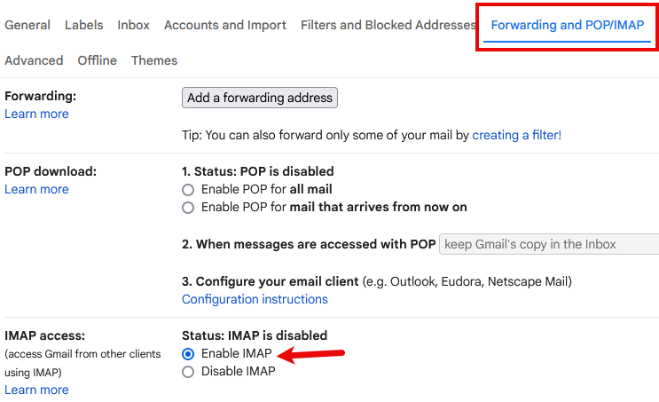 Gmail Enable IMAP