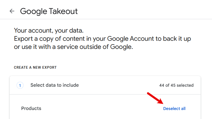 Google Takeout Deselect All