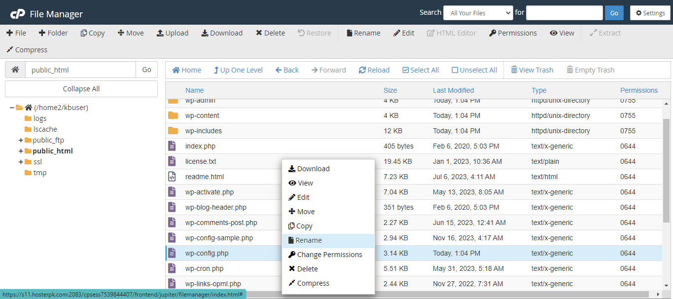 locate wp-config file