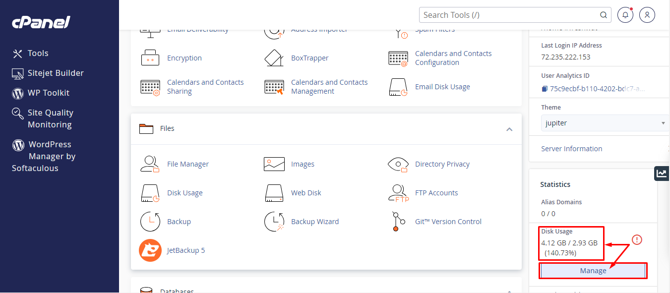 cpanel disk usage