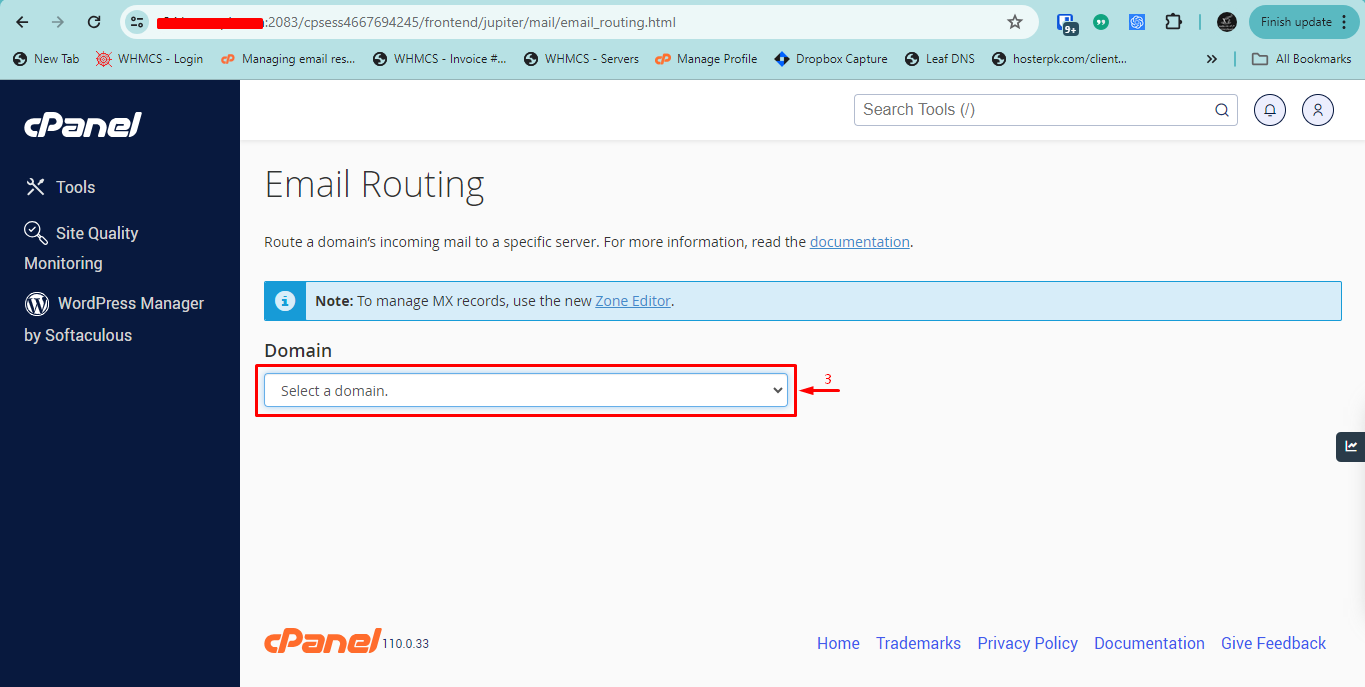 email routing select domain name