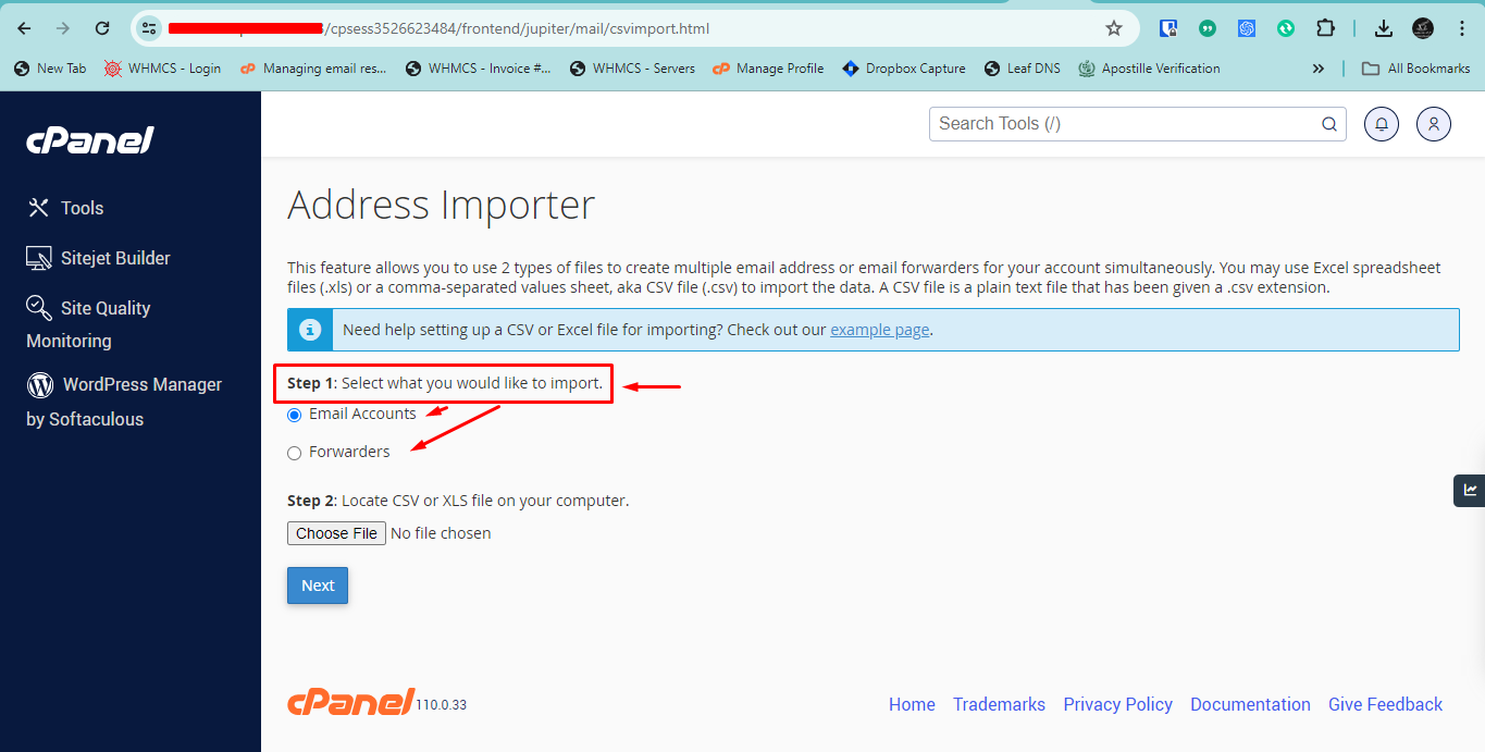 Address importer select options